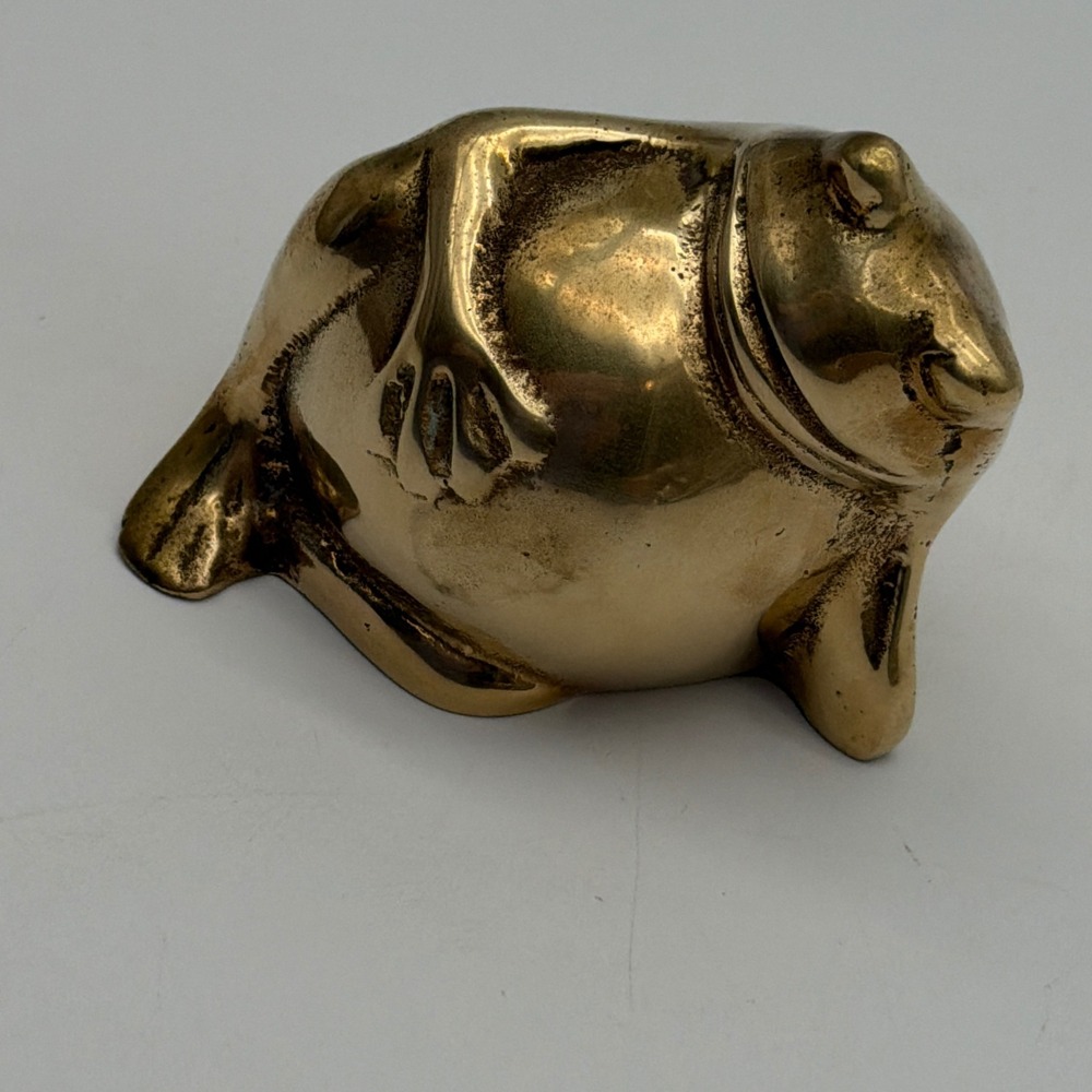 Vintage Solid Brass Frog Figurine Mid Century Modern Stylized Toad Paperweight - Picture 2 of 5